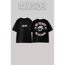 Anetos Go Heavy Tasarım Sırt Baskılı Pamuk Siyah Oversize T-Shirt