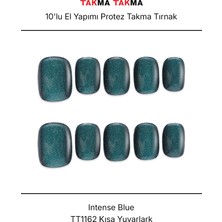 Takma Takma 10'lu Mavi Kısa Yuvarlak TT1162 Tekrar Kullanılabilir El Yapımı Protez Takma Tırnak - Mavi-M