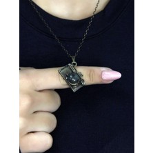 Esha Store Doğal Taş Labradorit Doğal Taşlı Fotograf Makinesi Modelli Antik Kadın Kolye EUK42LBT