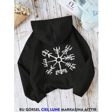 Nevermind Viking Pusula Vegvisir Baskılı Oversize Unisex Kapüşonlu Sweatshirt