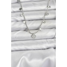 Skygo Pirinç Gümüş Renk Yonca Model Kadın Kolye - TJ-BKO10651