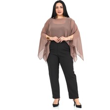 Disentis Modest Büyük Beden Asimetrik Kesim Şifon Vizon Pelerin Bolero