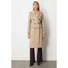 Ekol Kadın Kruvaze Yaka Kapak Cepli Kaban 6069 Kum