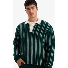 DeFacto Relax Fit Polo Yaka Çizgili Triko Kazak E8400AX25WN