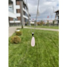 Taşmeran Pembe Kuvars Damla Doğal Taş Kolye TKY0365
