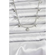 Çarşı Point Pirinç Gold Renk Zirkon Taşlı Deniz Kabuğu Model Kadın Kolye