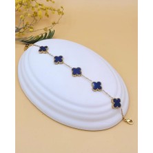 Nevoka Antrasit Taşlı Gold Çift Taraflı Şans Yoncası Bileklik