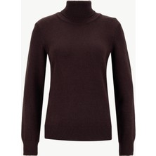 Mustang Balıkçı Yaka Relaxed Düz Örgü Desenli Kahve Kazak Kadın M5WL-KZK1449