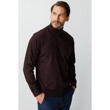 İGS Kahve Standart Fit Dar Kalıp Yarım Balıkçı  Düz  Triko