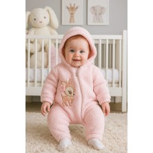 Milays 3-12 Ay  Sevimli Hayvan Nakış Işlemeli Kapşonlu Fermuarlı Ekstra Yumuşak Welsoft Kuzu Tulum