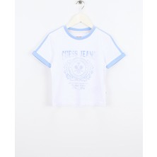 Guess Jeans Yuvarlak Yaka Baskılı Beyaz Kadın T-Shirt Guess Jeans Kadın Boxy Fit T-Shirt