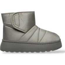 Liger İçi Kürklü Paraşüt Kumaş Cırtlı Kalın Taban Kadın Bot GRİ