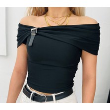 TRENDHAZAN Ottoman Kumaş Kemer Detaylı Slim-Dar Crop /bluz