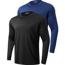 Ghassy Co. 2'li Paket Erkek %100 Pamuklu Likralı Spor Koşu Günlük Antrenman Uzun Kollu Penye T-Shirt