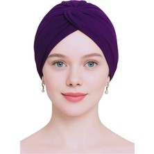 NF ND ENEFENDİ Düğümlü Dış Bone Mürdüm | Hazır Bağlı Sosyete Yarım Şal Modeli | Tesettür Rahat ve Şık Bone