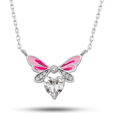 Gumush Gümüş Beyaz Kalp Peri Kanatlı Kolye