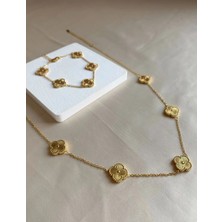 Yonca Model Kadın 316L Kararmaz Çelik Gold Kolye & Bileklik 2'li Set