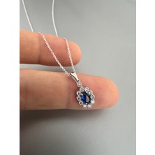 Zeta Jewel 925 Ayar Gümüş Oval Safir Taşlı Kolye 40+5 Ayarlanabilir Zincir-premium Seri
