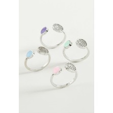 Gümüş Takıcım Yuvarlak Taşlı Mineli Eklem Yüzük