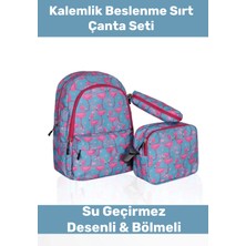 Enenstyle Fermuarlı Geniş 1.kalite Su Geçirmez Desenli Bölmeli Üçlü Okul Kalemlik Beslenme Sırt Çanta Seti