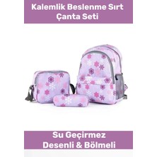 Enenstyle Fermuarlı Geniş 1.kalite Su Geçirmez Desenli Bölmeli Üçlü Okul Kalemlik Beslenme Sırt Çanta Seti