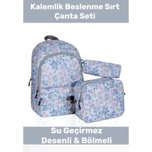 Enenstyle Fermuarlı Geniş 1.kalite Su Geçirmez Desenli Bölmeli Üçlü Okul Kalemlik Beslenme Sırt Çanta Seti