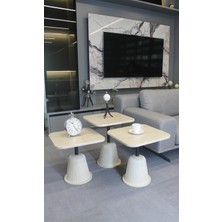 Decoramis Venedik Zigon Sehpa Traverten Mdf (Komple Krem) - Zigon Sehpa 3'lü