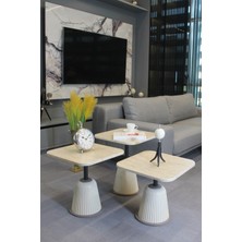Decoramis Venedik Zigon Sehpa Traverten Mdf - Zigon Sehpa 3'lü