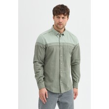 Cosplay Premium Slim Fit Yün Karışımlı Kontrast Parçalı Uzun Kollu Gömlek