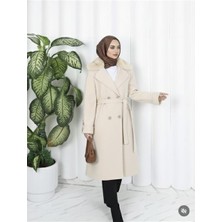 Şengül Kadın Büyük Beden Astarlı Yaka Kürklü Örme Kaşe Kaban