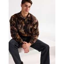 Only & Sons Yüksek Yaka Kahve Erkek Sweatshırt Onsbılly Vtg Washed Aop Halfzıp Swe