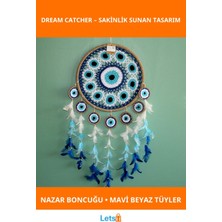 Letsii Mavi Beyaz Tüy ve Nazar Boncuğu Detaylı Rüya Kapanı Dream Catcher