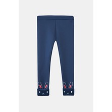 Lovetti Açık Lacivert Kız Çocuk Içi Peluş Kulaklı Tavşan Nakışlı Extra Kalın Kışlık Tayt