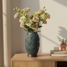 By Tridome Pamore Dekoratif Vazo - Çam Yeşili / Ahşap Tabanlı