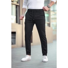 Rawea Fashion Erkek Diagonel Mikro Dokulu Cepli Beli Lastilki Pantolon - Siyah