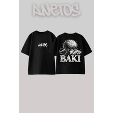 Anetos Baki Hanma 22 Tasarım Sırt Baskılı Pamuk Siyah Oversize T-Shirt
