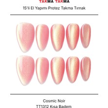 Takma Takma 15'li Pembe Kısa Badem TT1313 Tekrar Kullanılabilir El Yapımı Protez Takma Tırnak - Pembe-S