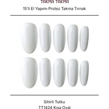 Takma Takma 15'li Beyaz Kısa Oval TT1424 Tekrar Kullanılabilir El Yapımı Protez Takma Tırnak - Beyaz-M