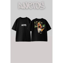 Anetos Ice Spice Tasarım Sırt Baskılı Pamuk Siyah Oversize T-Shirt