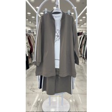 Camelya Fashion Kadın Şerit Detaylı Tshırt Sweat Hırka ve Pantolon Üst Kalite Üçlü Takım