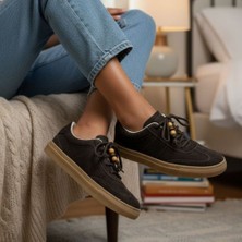 Ne&Ve Shoes Kahve Süet Hakiki Deri Bağcıklı Kadın Günlük Sneaker