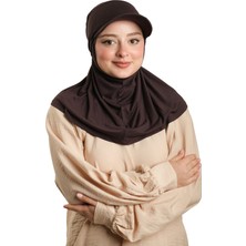 Hürrem Bone Kahve Pratik Hazır Geçmeli Şapkalı Tesettür Eşarp Viskon Düz 2513_14