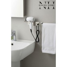 Nakra Home Paslanmaz Çelik Yapışkanlı Fön Makinesi Askısı | Delmeden Montaj | Neme Dayanıklı Saç Kurutma Askısı