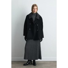 Gusto Kapitone Yakalı Yün Kaban - Siyah