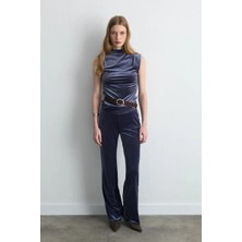 Gusto Beli Lastikli Bol Paça Kadife Pantolon - Gri