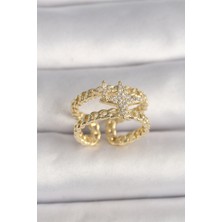 Mena Rise Pirinç Gold Renk 2'li Zincir Zirkon Taşlı Yıldız Figür Kadın Yüzük - Lisinya