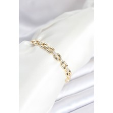 Mena Rise Pirinç Gold Renk Zincir Model Zirkon Taşlı Kadın Bileklik - Lisinya