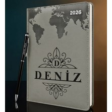 Bk Gift Kişiye Özel Isimli Termo Sert Kapak 2026 Gri Ajanda & Kalem -14, Öğretmenler Günü Hediyesi, Yeni Iş Hediyesi