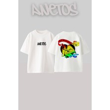 Anetos Aerosmith 4 Tasarım Sırt Baskılı Pamuk Beyaz Oversize T-Shirt