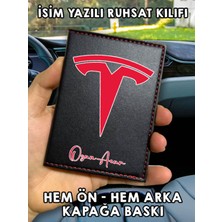 Nurdic Tesla Ön Arka Baskılı Oto Araç Ruhsat Kabı Kartlık Deri Isim Yazılı Kişiye Özel Cüzdan
